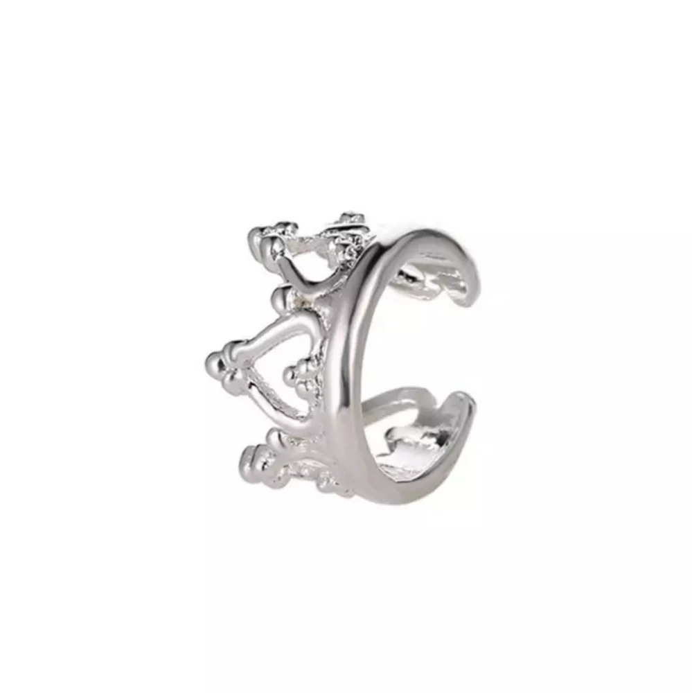 Crown Queen Hearts Ear Cuff Earring Silver Color - Picture 2 of 4